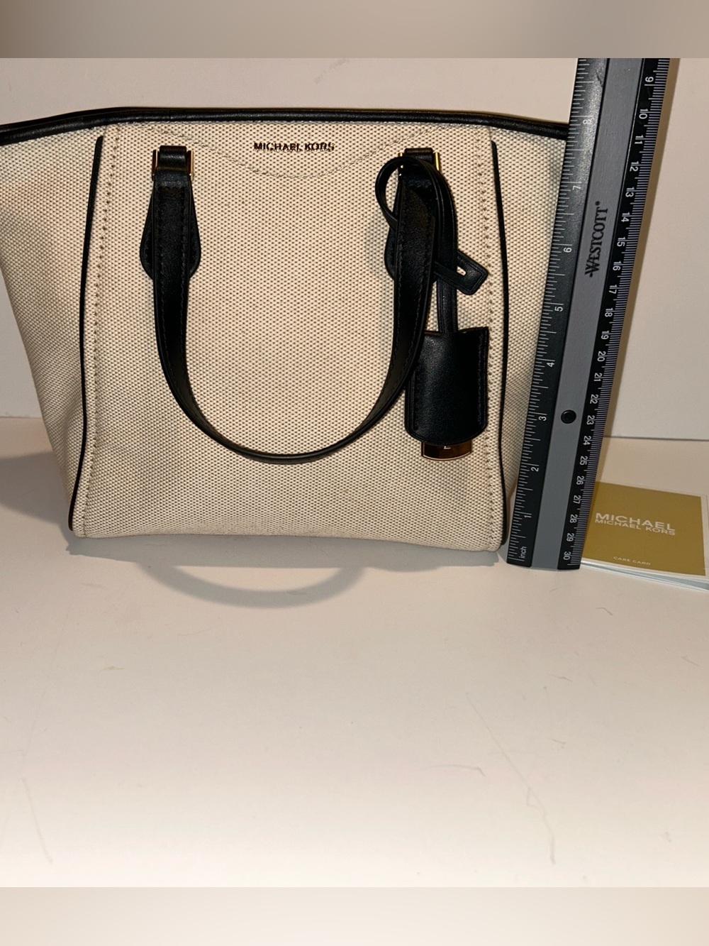 MICHAEL Michael Kors Black & Cream Canvas satchel with leather trim - Picture 7 of 14